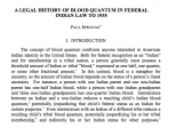 A Legal History of Blood Quantum in Federal Indian Law to 1935